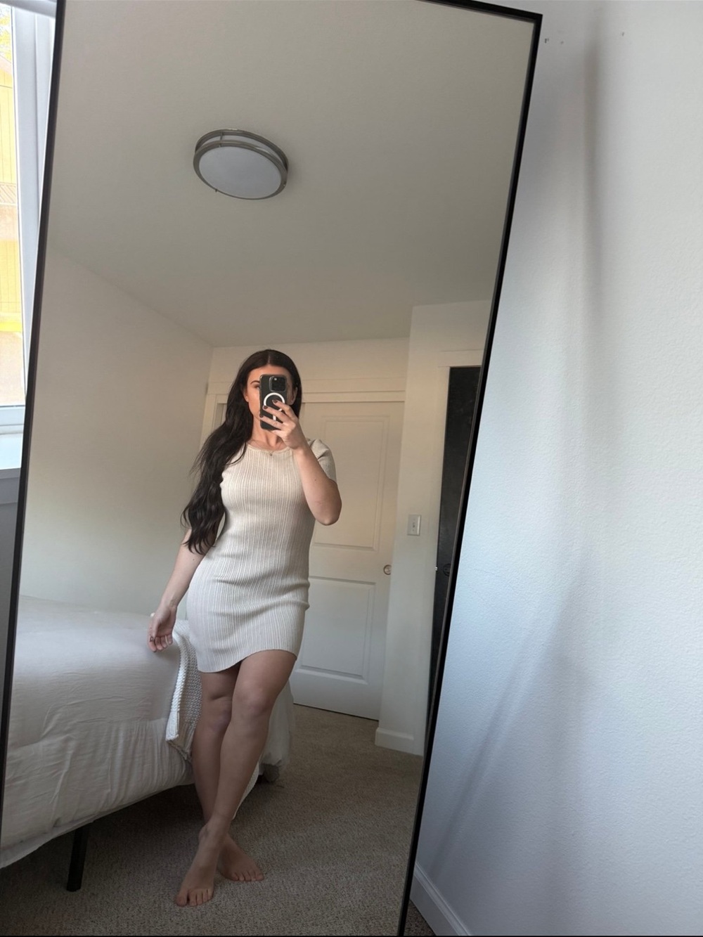 H&M NWOT Cream Ribbed Short-Sleeve Mini Dress